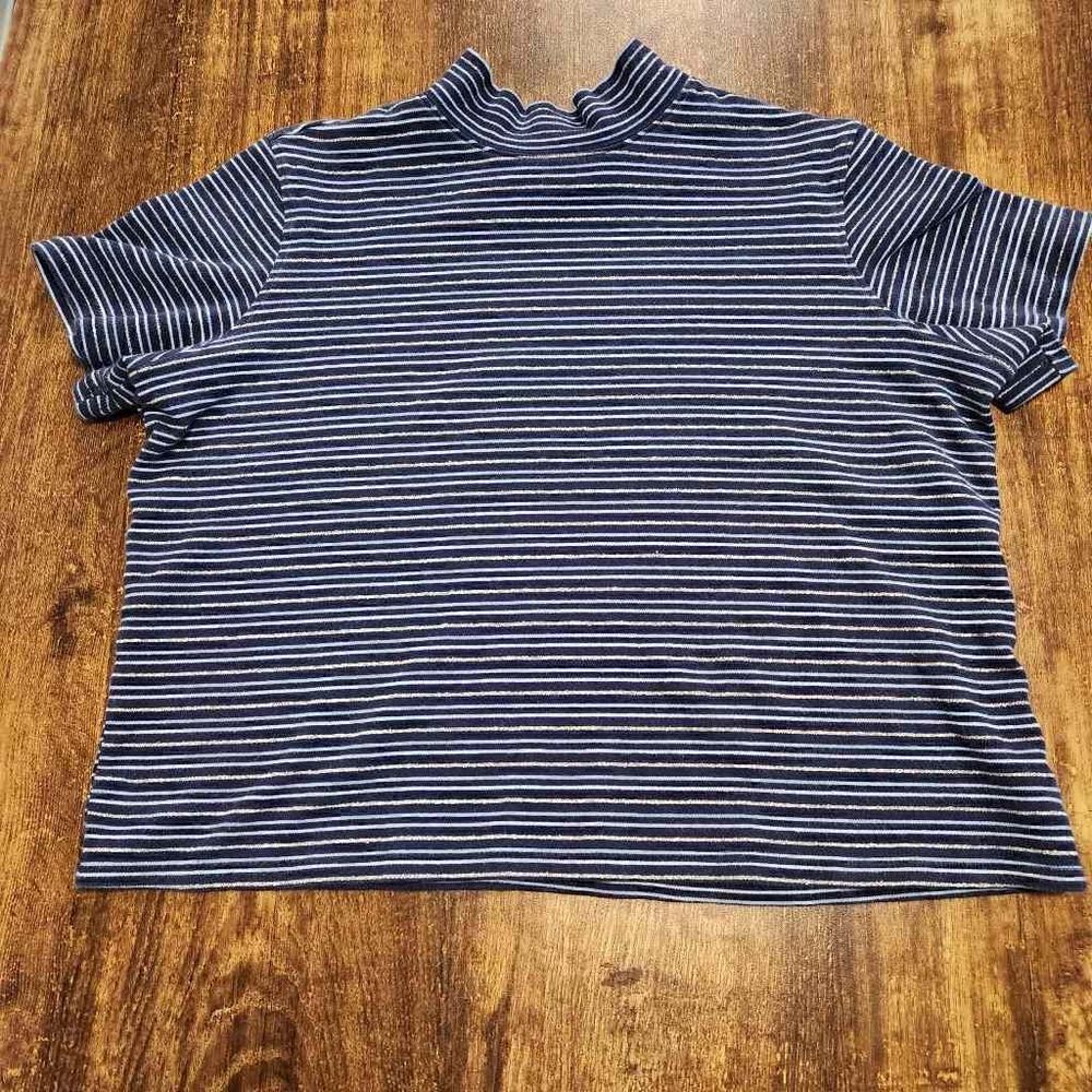 Horizontal striped mock neck top